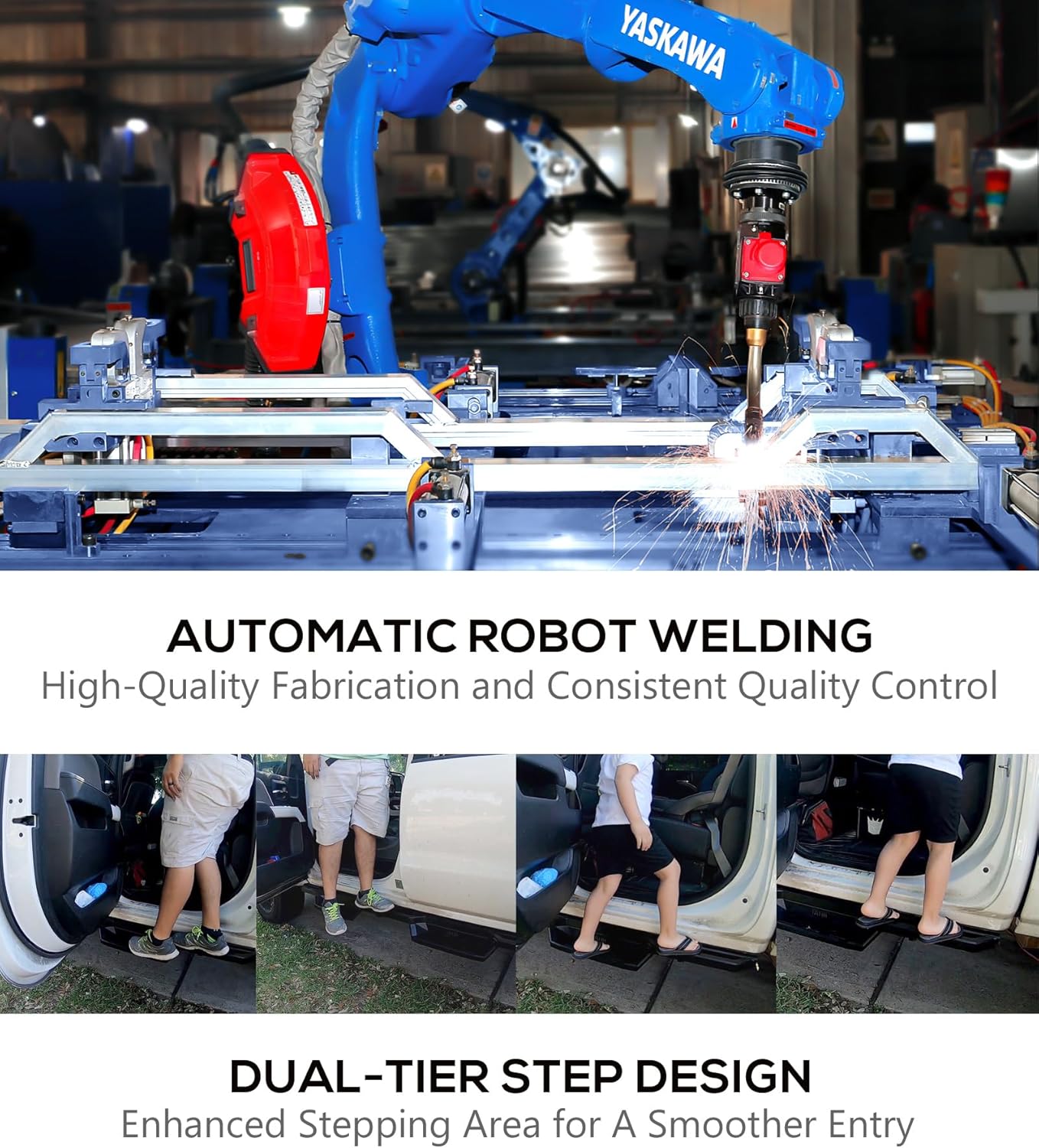 APS 304 Stainless Steel 6.5in Side Bars Pocket Steps Square Tube Rocker Guards Compatible with Jeep Wrangler TJ YJ 2Dr 87-06