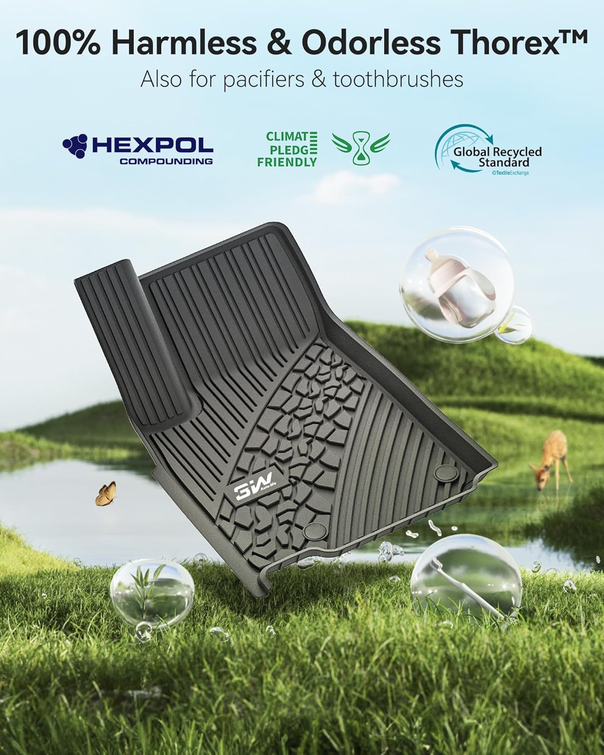 3W Floor Mats & Cargo Liner Fit for Jeep Grand Cherokee (Include 4xe Not L or WK) 2025 2024-2022,TPE All Weather Custom Fit Floor Liners for 1st 2nd Rows and Trunk Full Set Car Mats, Black