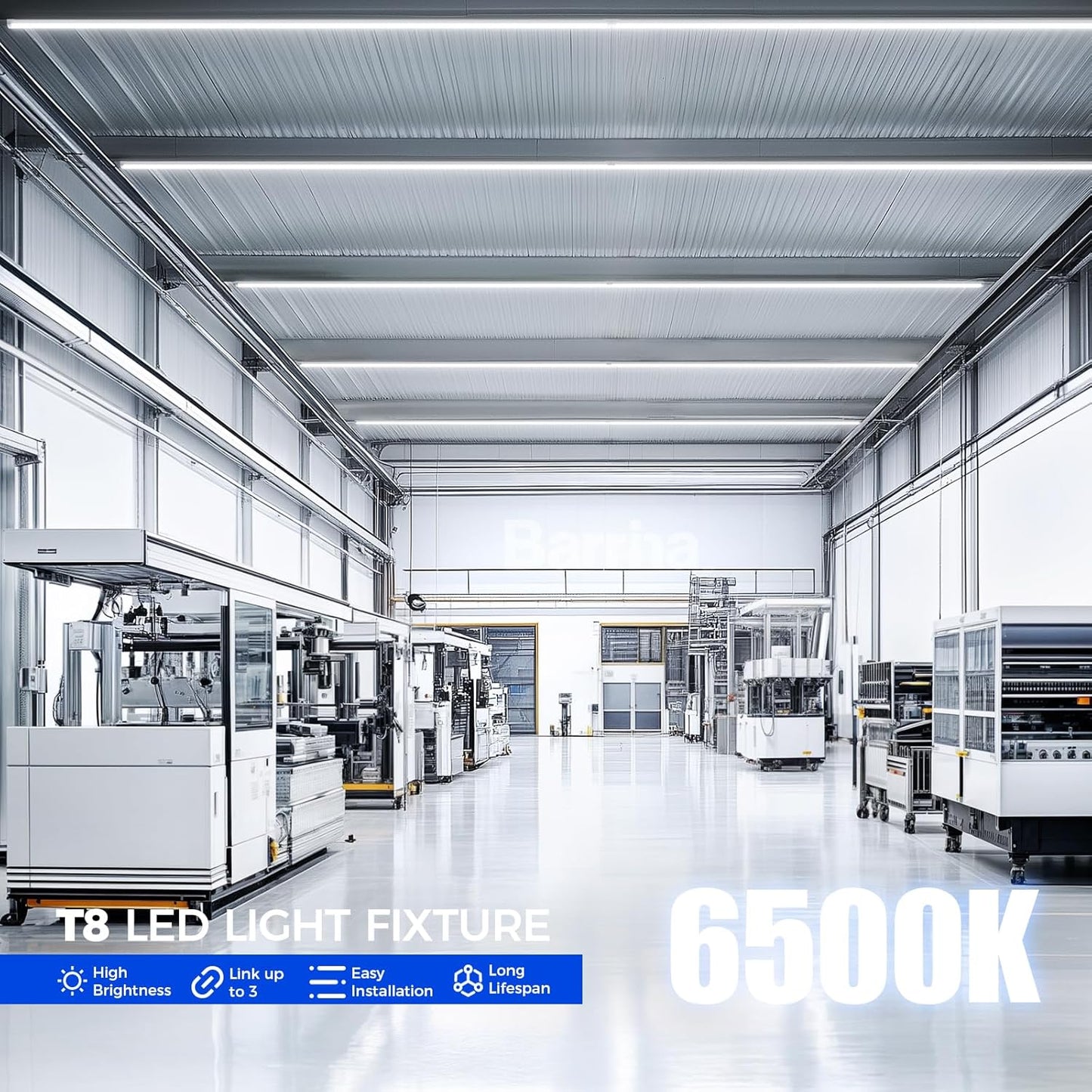 Barrina 8FT LED Shop Light, 100W 15000LM 6500K Super Bright White, Linkable Integrated T8 Shop Lighting with Clear Cover, V Shape 8 Foot LED Tube Lights, Ceiling Lights Fixtures for Garage, 12 Pack