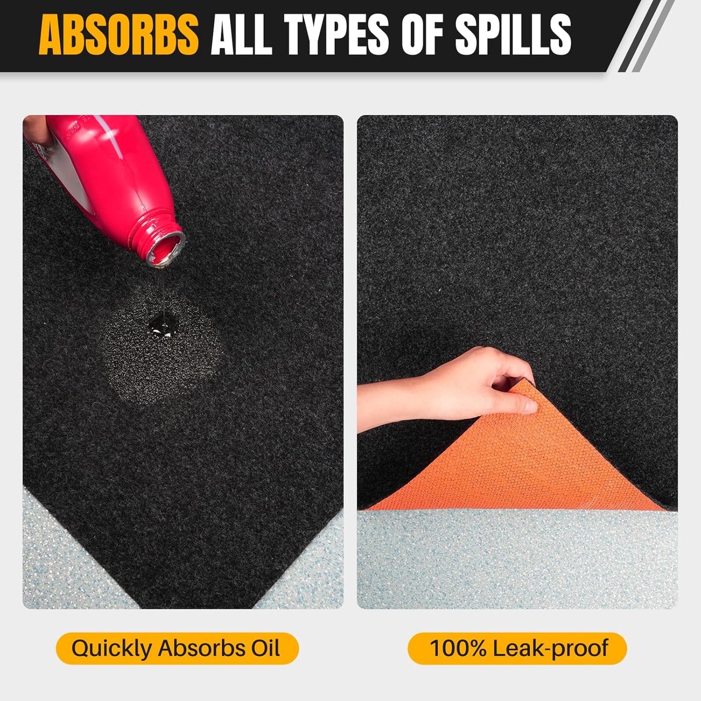 Heavy Duty Oil Spill Mat, Garage Floor Mat for Under Car, 64" X 32", Waterproof, 1/4" Rubber Backing Protects Floor, Reusable, Absorbs All Types of Spills, Oil Absorbent Pads(2-Pack)