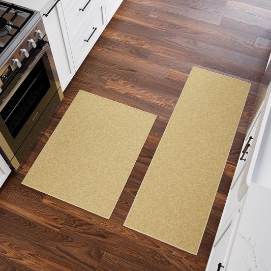 Ottomanson 2-Piece Kitchen Rug Set - Non Slip, Runner & Small Area Rug - Solid - 20" x 59" & 2'3" x 3' - Durable, Stain Resistant for Entryway, Bedroom and Bathroom, Beige