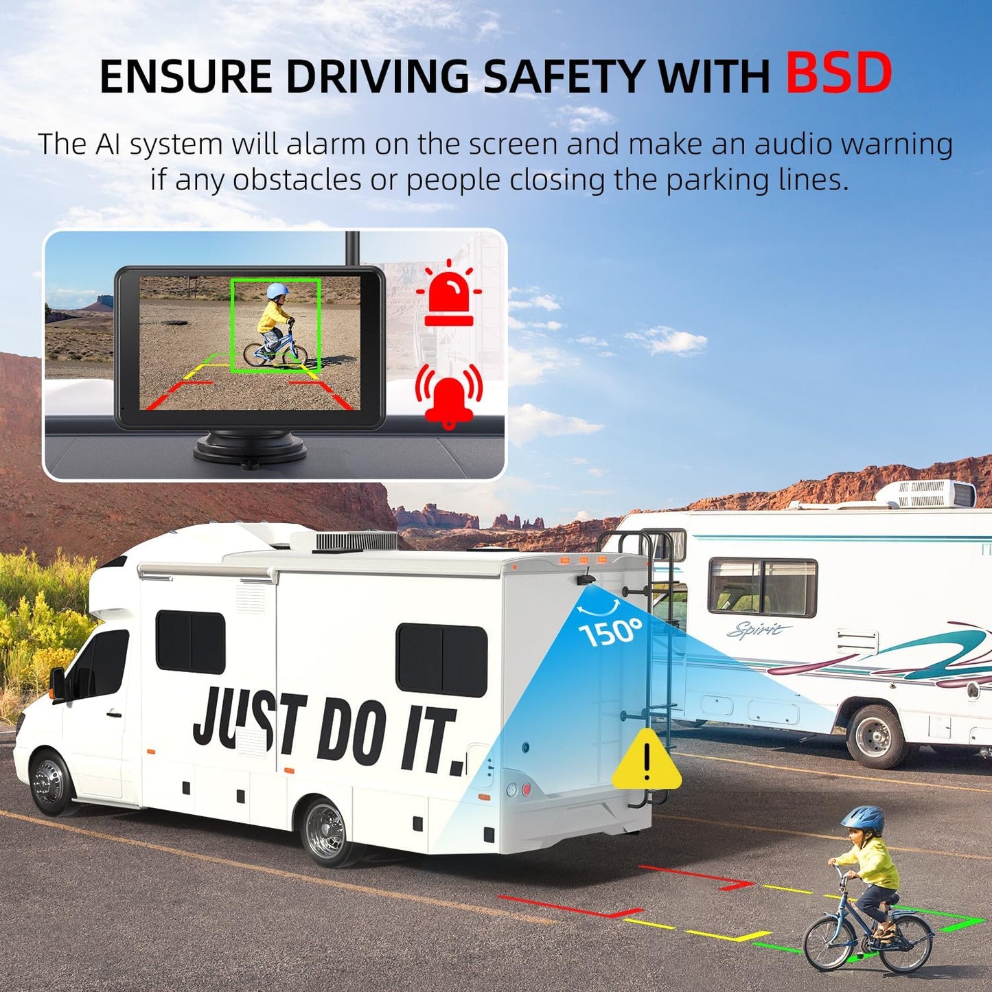 eRapta Magnetic Solar Wireless Backup Camera: HD1080P 5” Touchscreen Portable with DVR, BSD, 1-Min Install-Free IR Night Vision Hitch Backup Camera for Trailer/Truck/Small RV/Camper/Tractor-AWTCM501