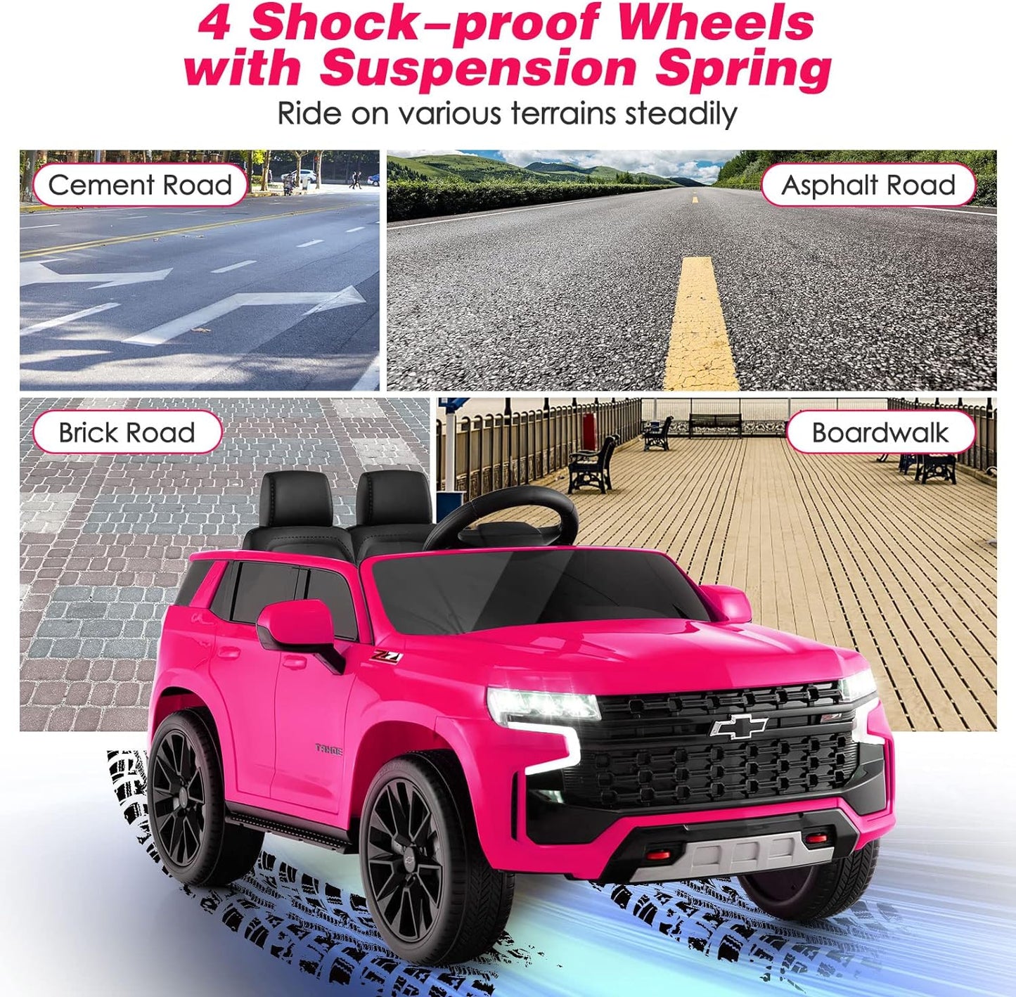Costzon Ride on Car, 12V Licensed Chevrolet Tahoe Battery Powered Electric Vehicle w/ 2.4G Remote Control, High/Low Speed, Music, Lights, MP3/USB/FM, Spring Suspension, Electric SUV for Kids (Pink)