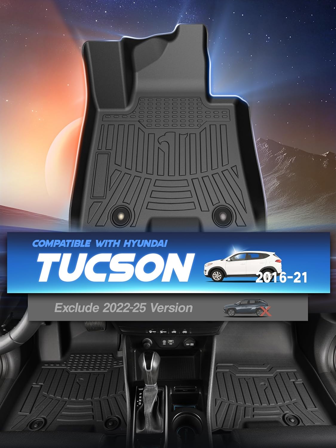 Car Floor Mats for 2016-2021 Hyundai Tucson丨2017-2022 Kia Sportage Accessories,TPE All Weather Protection Floor Mats,Custom Fit 1st&2nd Row Car Floor Liners Set,Heavy Duty Accessories,Black