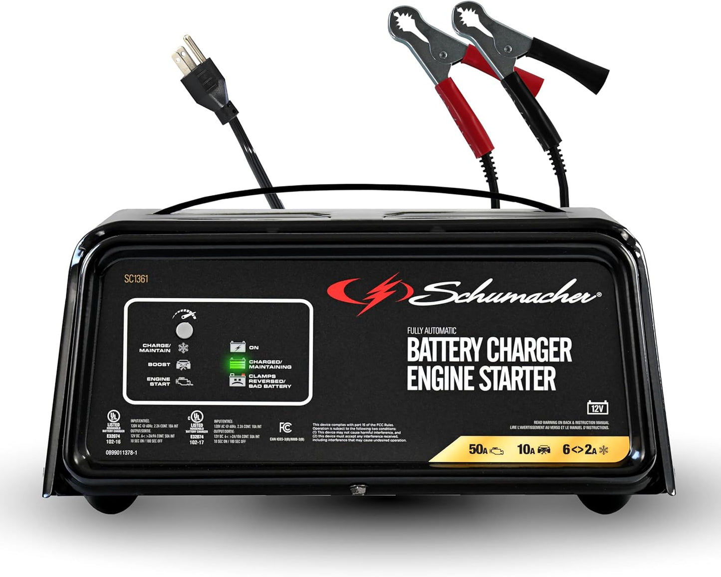 Schumacher Electric 50A 12V Car Battery Charger, Engine Starter & Maintainer - Fully Automatic Battery Charger for Cars, Trucks & RVs - 6A Charge/ 2A Maintain & 10A Boost Modes - SC1361