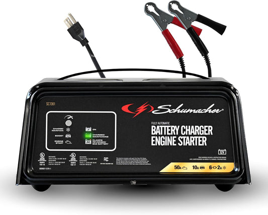 Schumacher Electric 50A 12V Car Battery Charger, Engine Starter & Maintainer - Fully Automatic Battery Charger for Cars, Trucks & RVs - 6A Charge/ 2A Maintain & 10A Boost Modes - SC1361