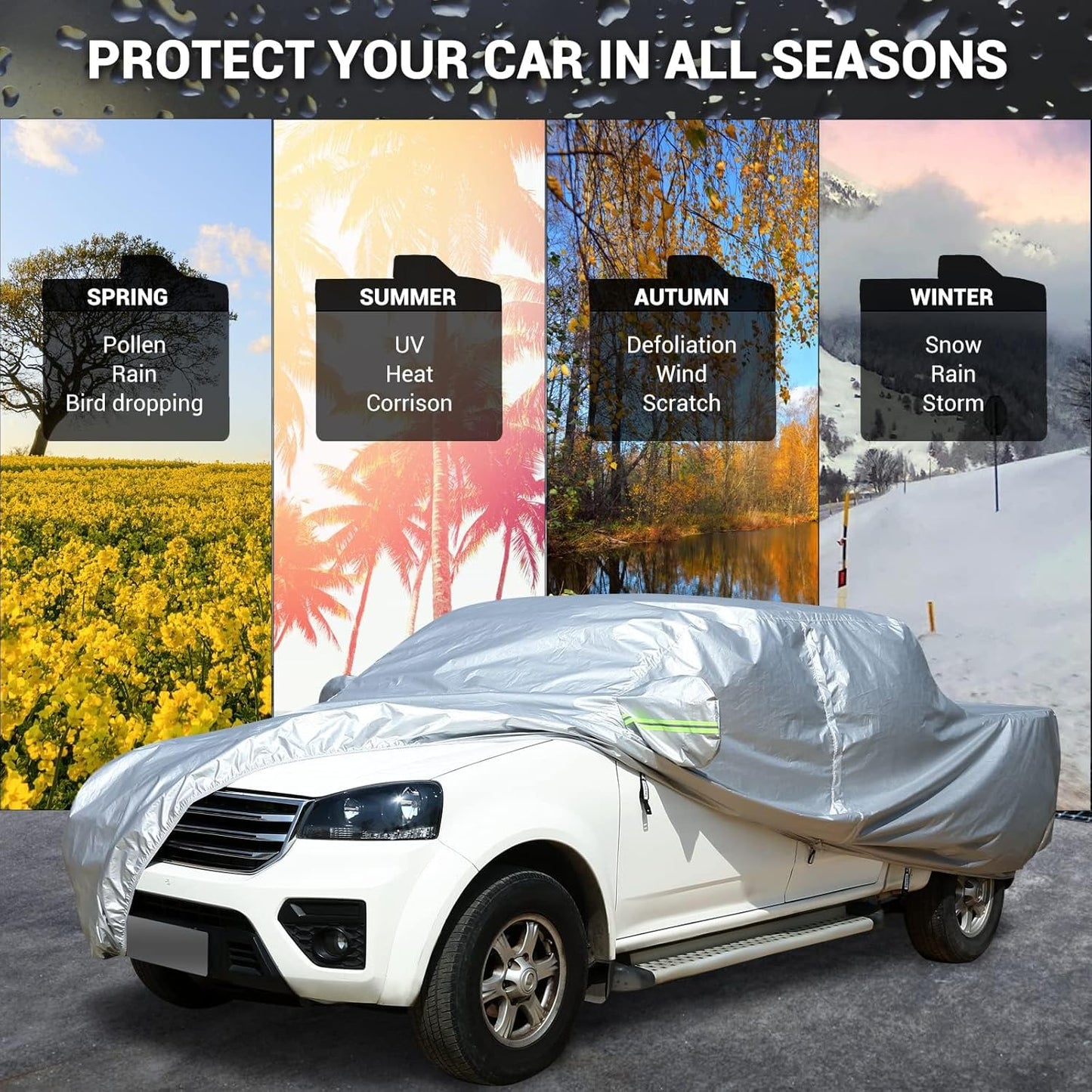 Tecoom Truck Cover Waterproof All Weather, Breathable Light Shell Outdoor Pickup Cover with Zipper Door/Lock Sun UV Dust Protection Car Covers for Automobiles Universal Fit Tundra (Length Up to 212")