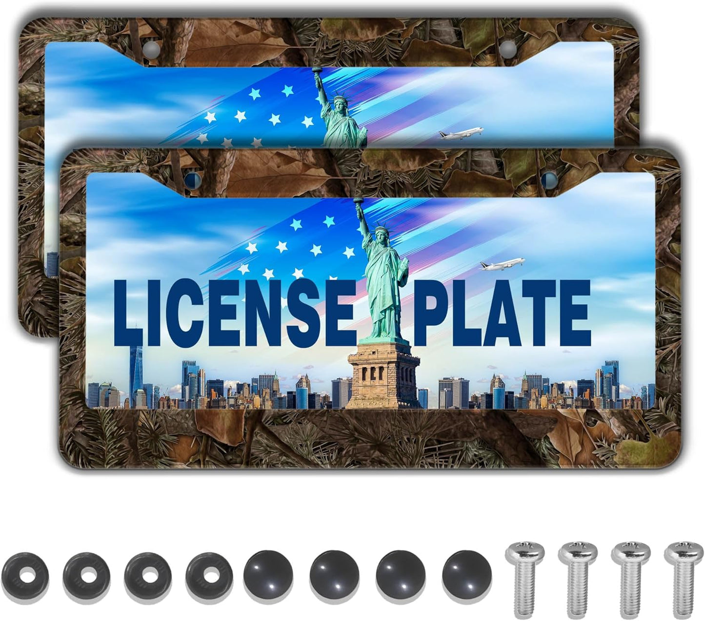 License Plate Mount for Men Multicolor License Plate Frames for Women Camo Universal Aluminum Car Accessory 2 Pack with Screw Covers Set