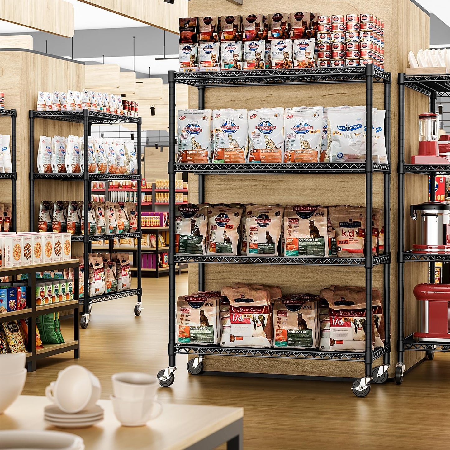 IZEUK Garage Shelving Wide Storage Shelves 4 Tier Metal Shelves Heavy Duty Adjustable Utility Shelf Rack Black 23.6" D x 53.1" W x 73.6" H