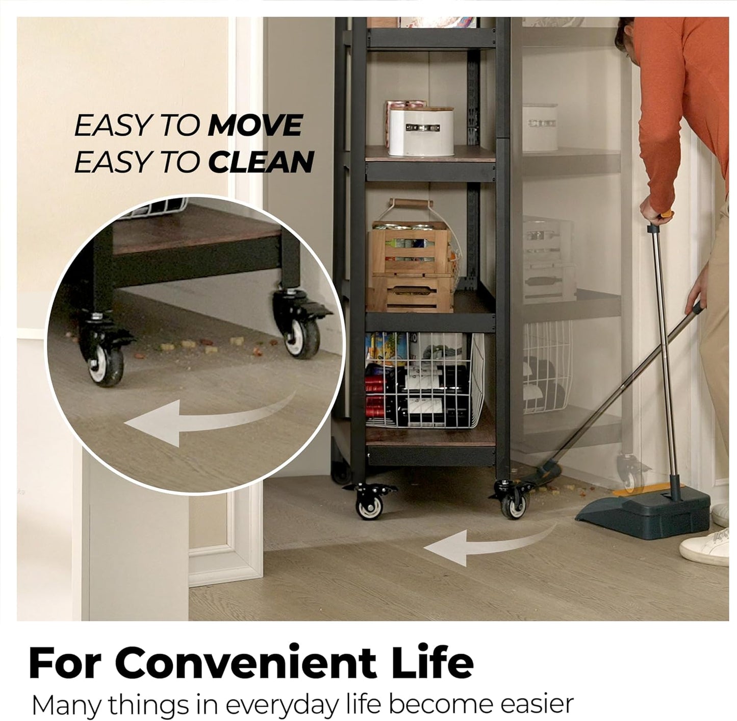 HOMEDANT House 5-Tier Metal Rolling Cart Shelf Rack Casters Heavy Duty Wheel Shelving Unit Adjustable Utility Storage Shelves Organizer Shelf Kitchen Garage 36.2" W x 16.5" D x 69.5" H 10Pack