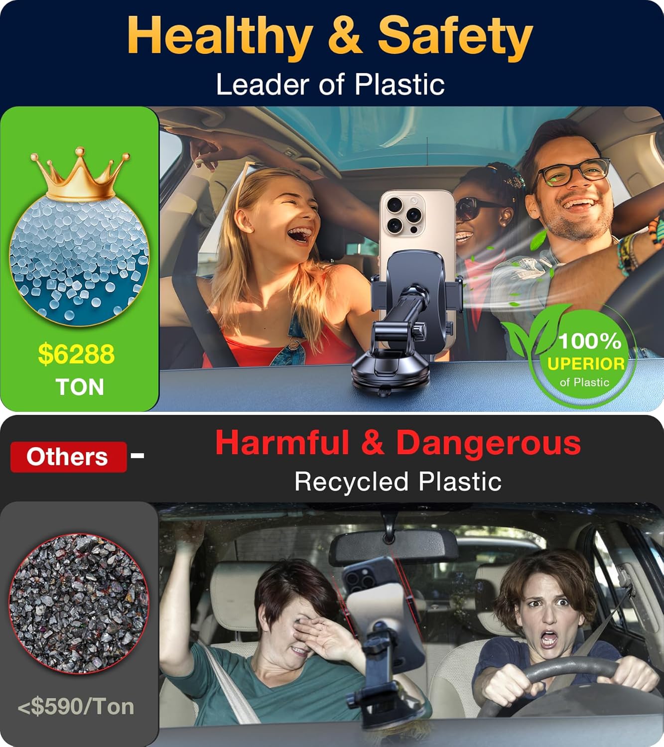 Phone Holders for Your Car【2025 Upgraded 3 Base in 1】Car Phone Holder Mount Dash【360°】Suction Cup Phone Mount for Truck Cell Phone Holder Automobile Accessory Kits for Car fits iPhone Samsung