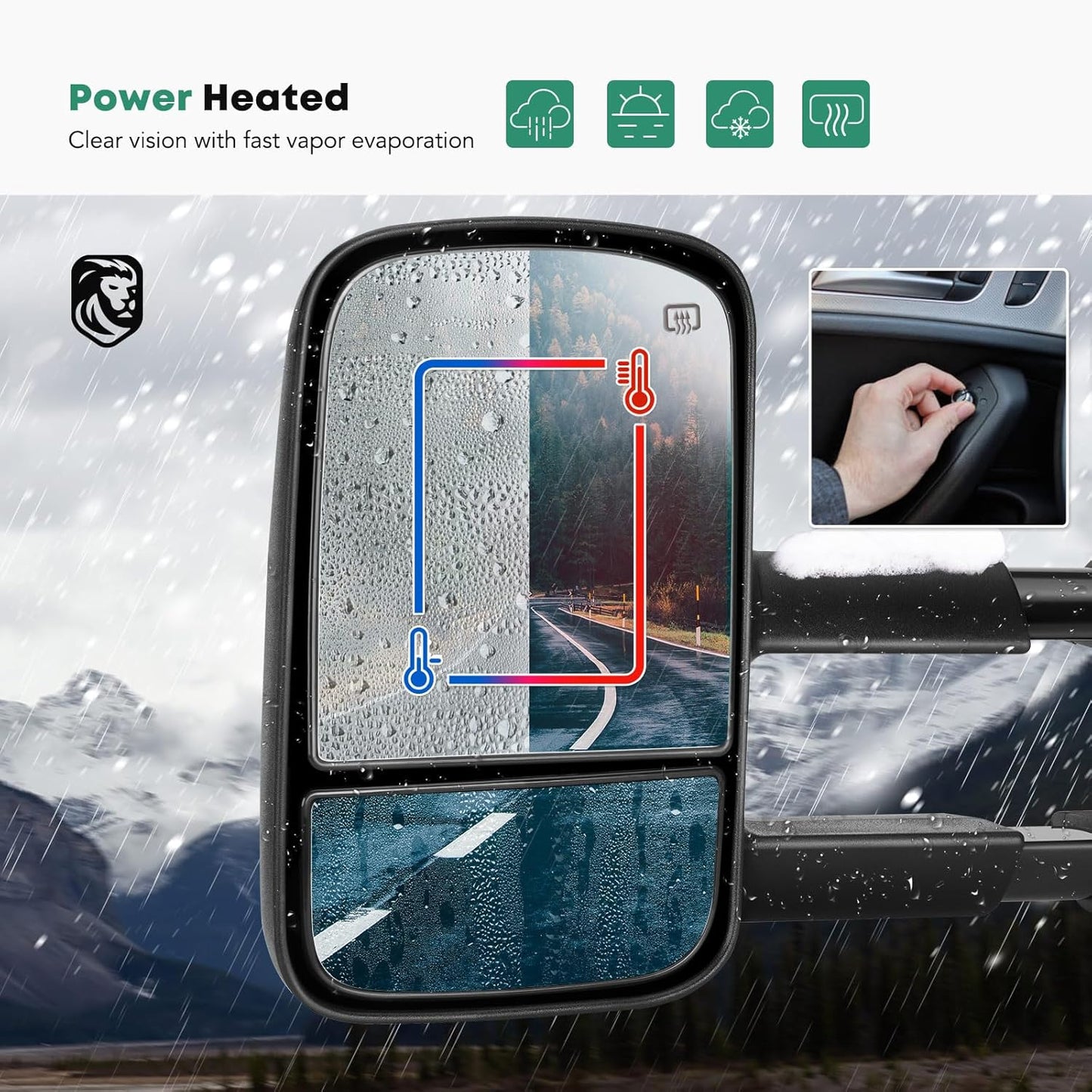 YHTAUTO Power Adjusted Heated Towing Mirrors Fit Toyota 07-21 Tundra, 08-17 Sequoia, Arrow & Turn Signal & Backup Running Light, w/Blind Spot Detection, Telescoping Driver Passenger Side Car Mirrors