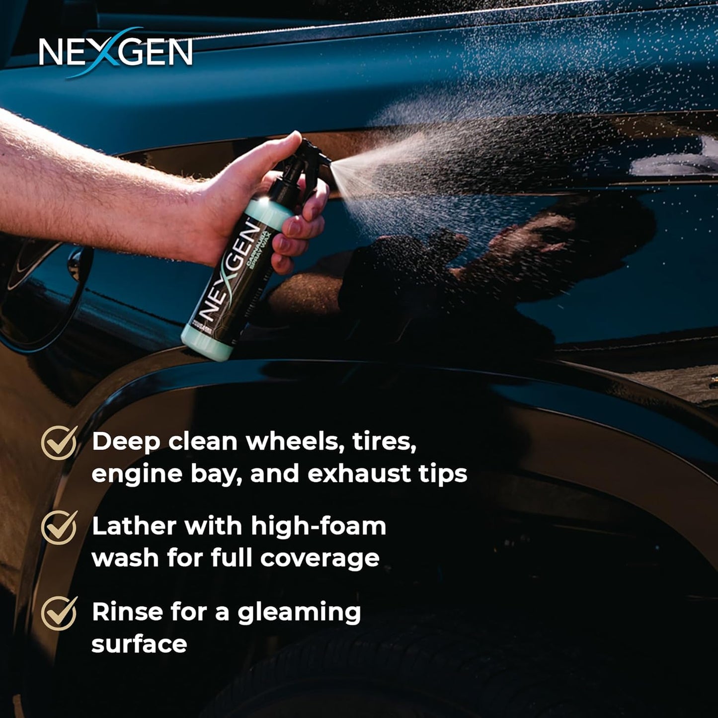 Nexgen Carnauba Spray Car Wax (8oz) - Nano-Polymers & Brazilian Carnauba for UV Defense & Wet-Look Gloss - Instant Car Detailing - Car Cleaning Supplies - Spray Wax for Cars, Trucks & More