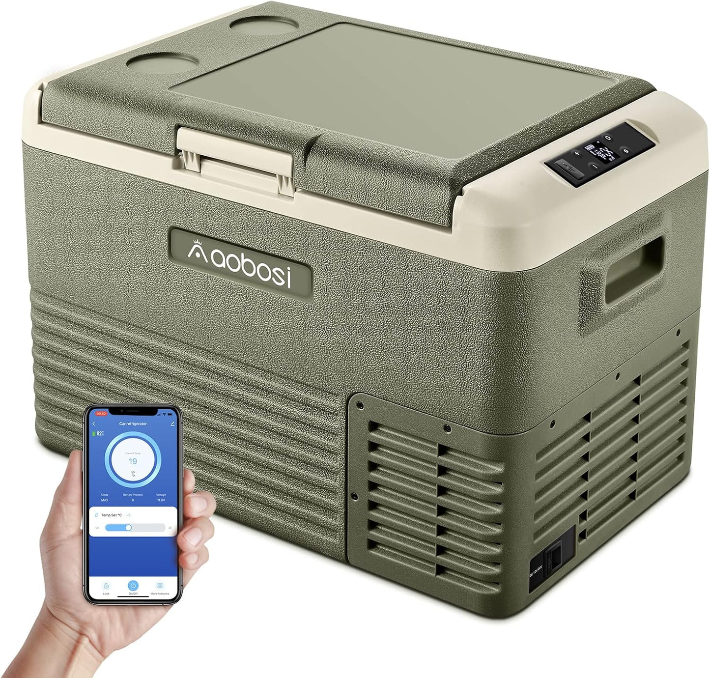 AAOBOSI 12 Volt Car Refrigerator 32 Quart (30L) RV Portable Refrigerator Freezer Car Fridge Cooler -4℉-68℉ Electric Compressor Cooler 12/24V DC 100-240V AC Travel