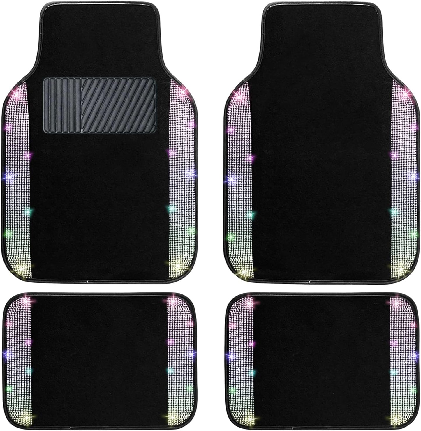 NBTEPEM Multicolor Bling Car Floor Mats Full Set, Universal Fit Most Cars,SUV, Trucks, 4 pcs Sparkle Glitter Diamond Carpet for Women Girls with Anti-Slip Pad (Colorful Diamond)