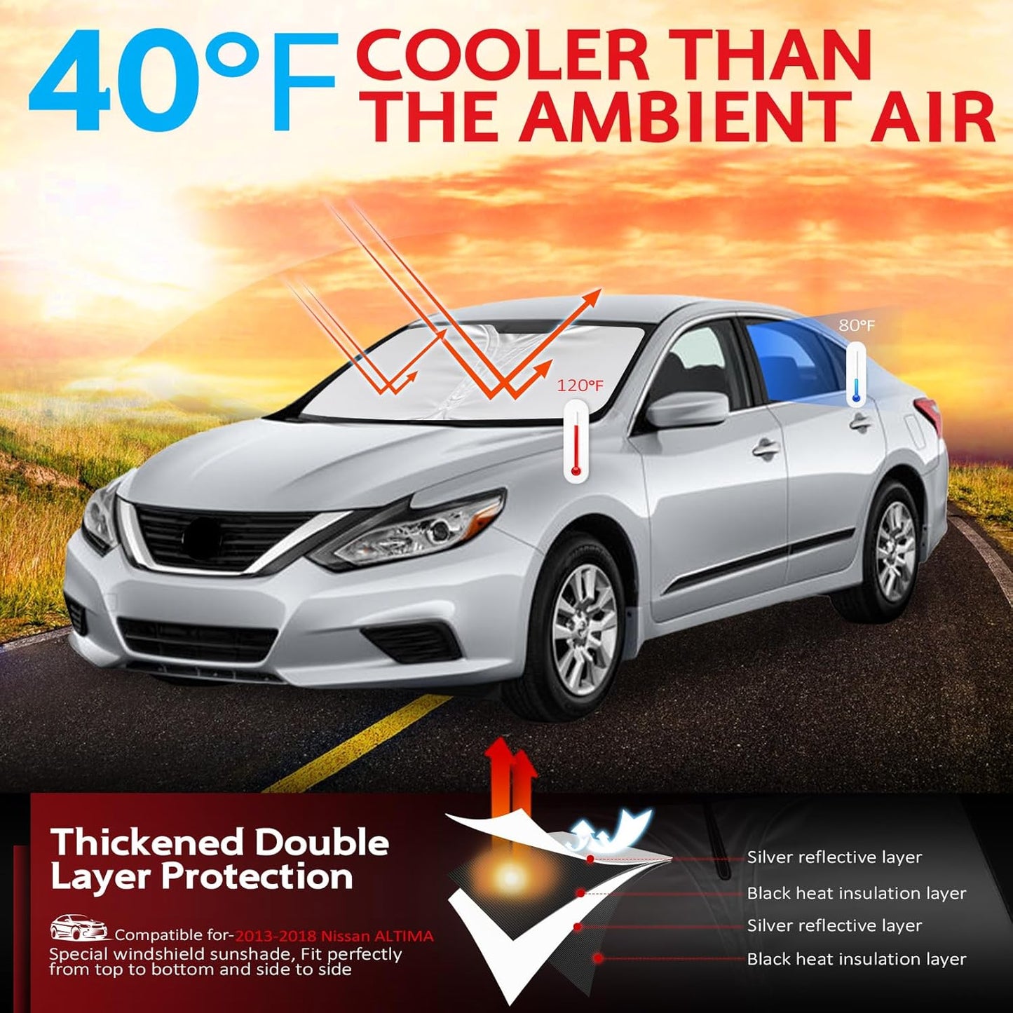 KAYZT Windshield Sun Shade for 2013-2018 Nissan Altima Sedan Foldable Sunshade Front Window Custom Fit Car Accessories