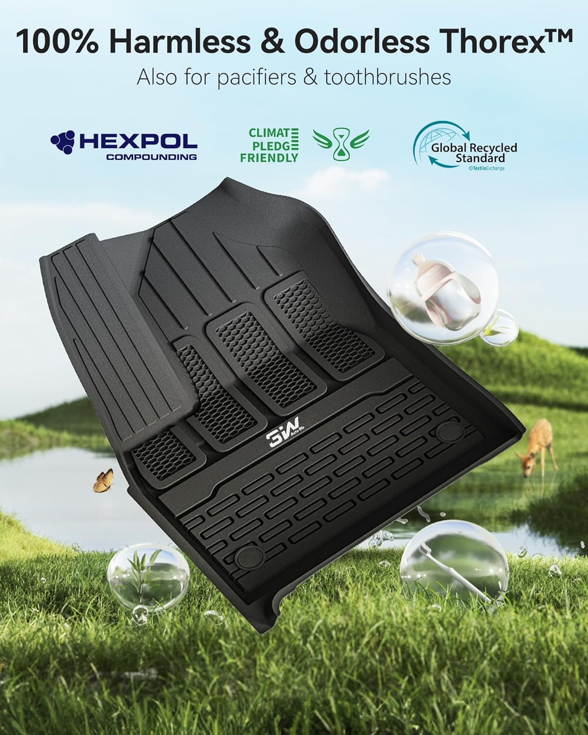 3W Floor Mats Fit for Jeep Grand Wagoneer/Grand Wagoneer L 2022 2023 2024 2025 8 seat (Not Fit for 7 seat), All Weather TPE Floor Liner for 1-3 Rows Full Set Car Mats Black