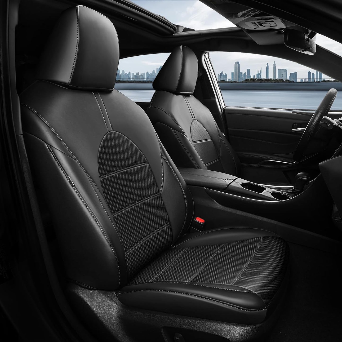 for Toyota Camry Seat Covers Hybrid XLE XSE 2018 2019 2020 2021 2022 2023 2024 - Custom Car Seat Covers Full Set, Leather Seat Cover for Cars, Waterproof Breathable Cushion Protectors, Black