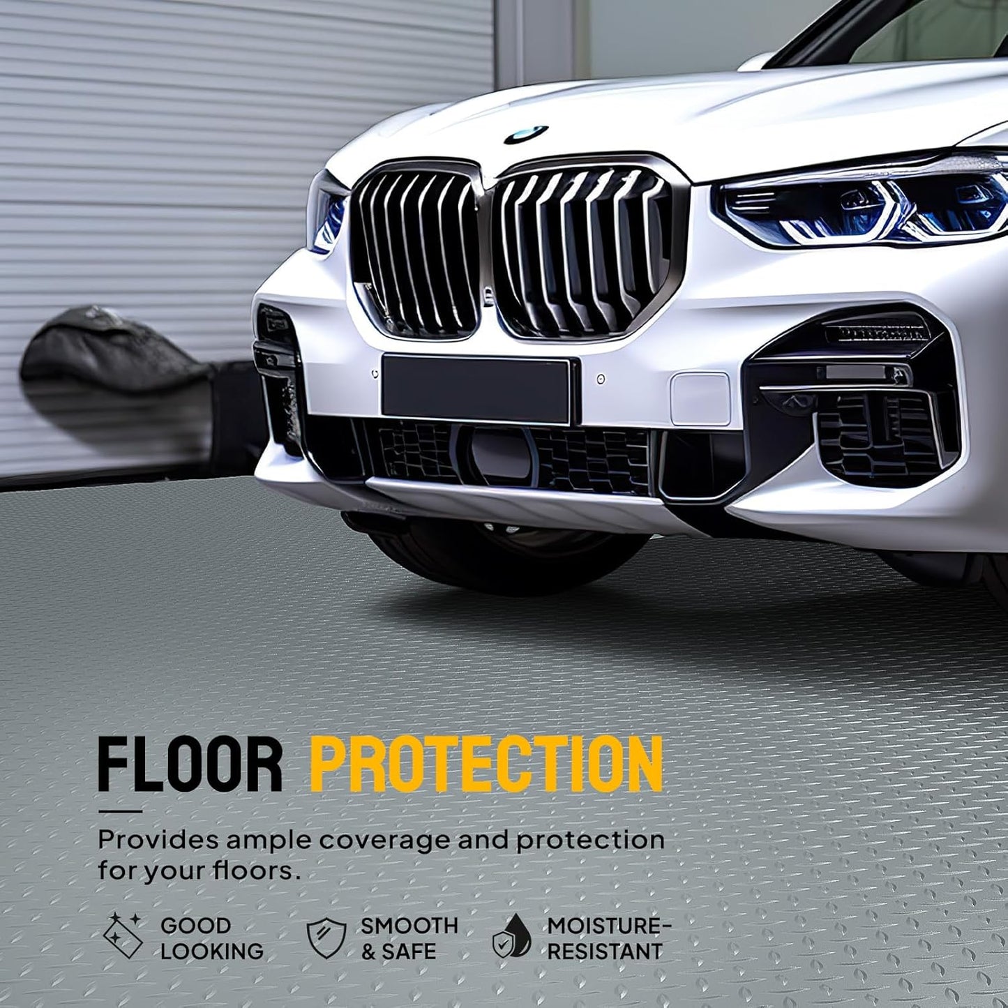 TUFFIOM 5 x 10 FT Garage Floor Mat, Thickened Diamond Plate PVC Garage Mats Flooring Roll for Under Car, Garage Parking Mats for SUVs, Golf Cart, Sports Car