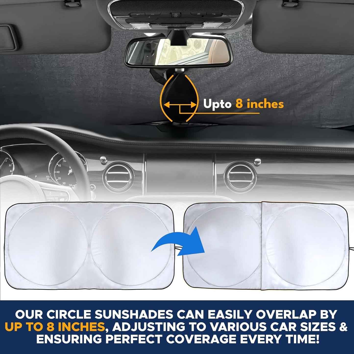 EcoNour Car Windshield Sun Shade | 2025 Upgraded Innovative No-Light-Pass Technology for Maximum Coverage | Foldable Sun Shade Keeps Your Vehicle Cool | Must-Have Car Accessories | Small (59" x 29")