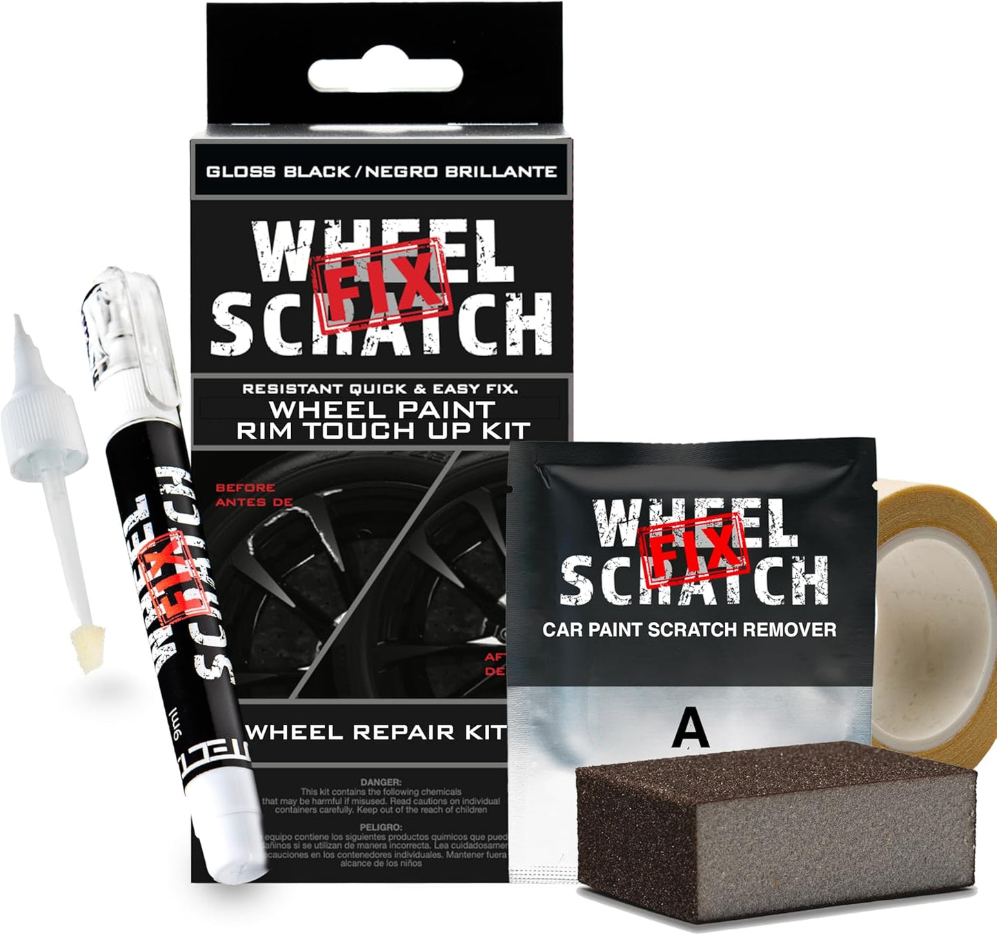 Gloss Black Rim Touch Up Paint Kit, Car Wheel Scratch Repair Kit, Wheel Touch Up Paint Pen, curb rim repair kit, curb rash repair Kit, Universal Rim Alloy Gloss Black Wheel Paint (Gloss Black)