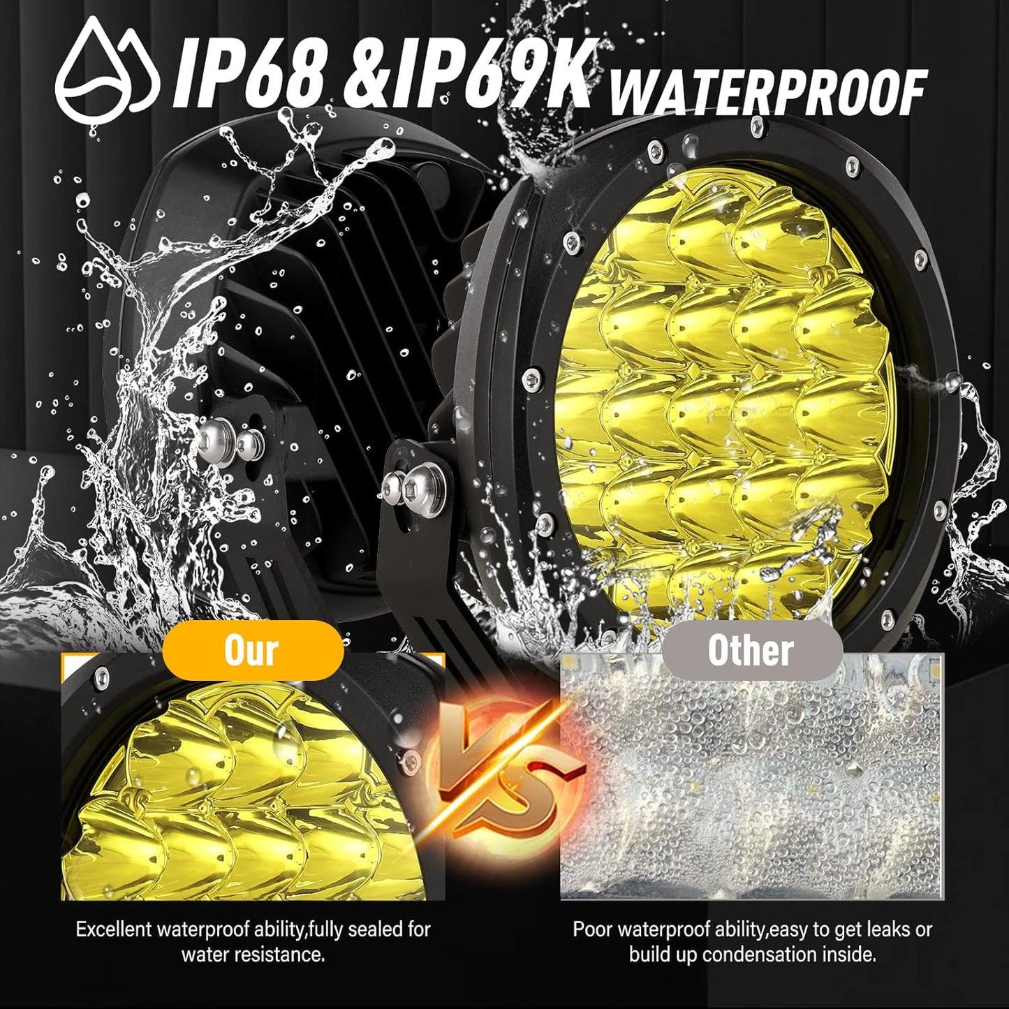 BIGLION.X 7Inch Round LED Amber Driving Offroad Lights 2PCS 210W 32000LM Amber Off road Lights LED Off Road Light Round Waterproof IP68 IP69K 12V 24V for Pickup Trucks SUV ATV UTV 4x4