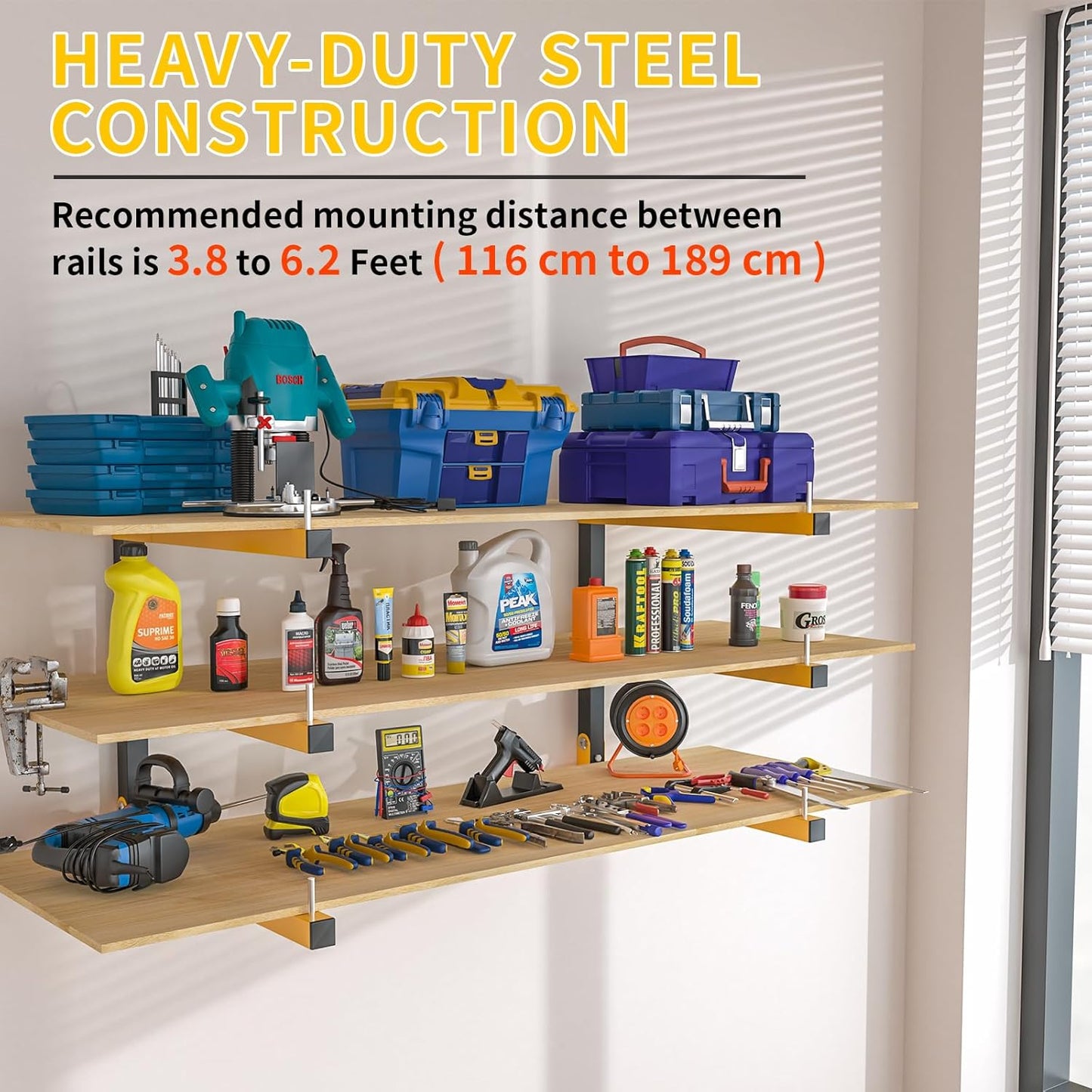 6 PACK Lumber Storage Rack Wall Mount Wood Organizer Storage Racks Heavy Duty Shelf Brackets with 9-Level System 1080 LB Sturdy Folding Garage Wall Shelving, Snowboard Rack for Indoor and Outdoor