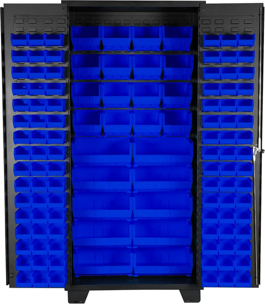 Jamco Tool Storage Cabinets with Bin Mounts, Model DF, Includes 122 Bins, 36-Inch W x 24-Inch D x 78-Inch H, Blue Bins