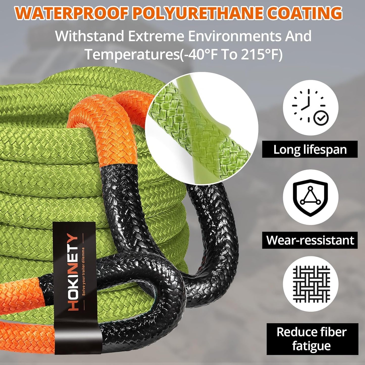Kinetic Recovery Tow Rope: 1-1/8" x 30ft 48000LBS Snatch Strap with Soft Shackles Heavy Duty Offroad Towing Straps Kit for Trucks SUV UTV ATV Tractor Car Jeep - Green