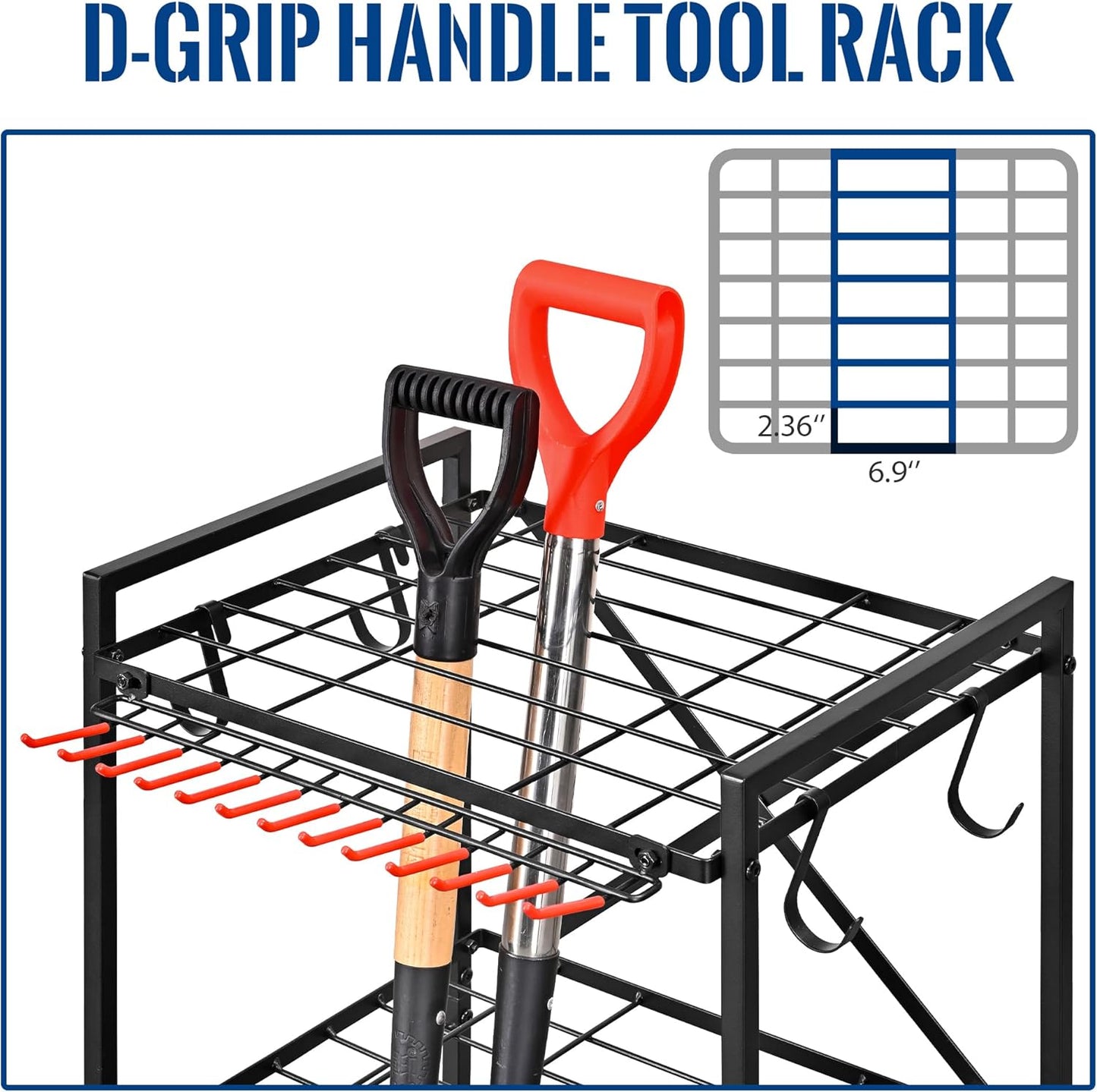 Mythinglogic Garden Tool Organizer for Garage, Yard Tool Rack with Wheels, Garage Organizers and Storage Holder for Yard Tools (Small Tower)
