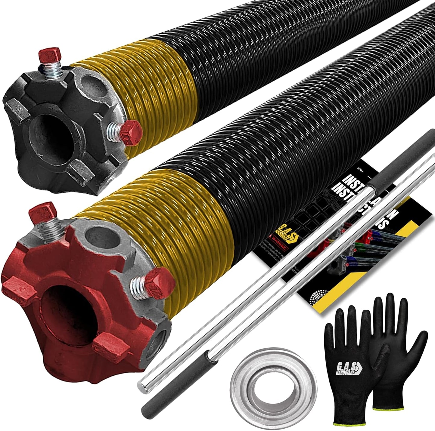 Garage Door Torsion Springs 250x2x32 Includes 1” Steel Bearing, Gloves, and Winding Bars for Left and Right Side of Garage Door Precision E-Coating 5-Year Warranty Minimum 30,000 Cycles (Pair)