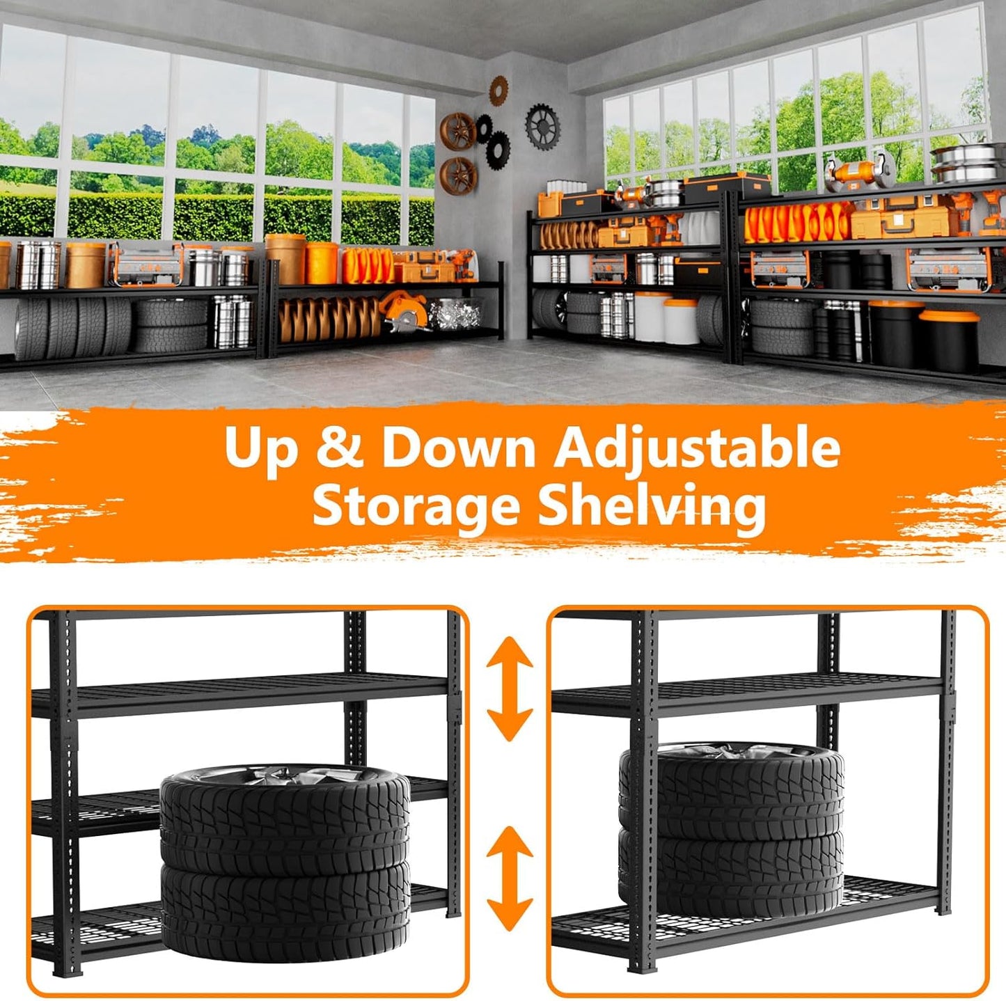 Storage Shelves Heavy Duty, 60"L x 24"W x 60"H Garage Wire Shelving Unit Loads 2640LBS, 4-tier Adjustable Metal Industrial Utility Shelf Rack for Kitchen, Laundry Room, Pantry, Warehouse, Basement