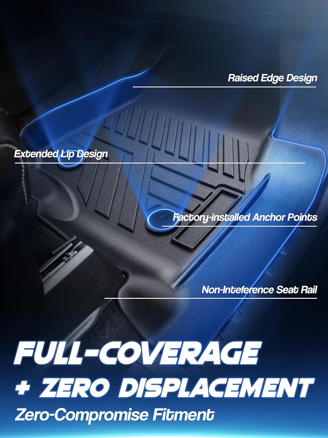 Car Floor Mats for Ford F-150 2015-2024 2025 | Lightning 22-24 SuperCrew (Rear w/o Fold Flat Storage),TPE All Weather Protection Floor Mats,Custom Fit Car Floor Liners Set,Heavy Duty Accessories