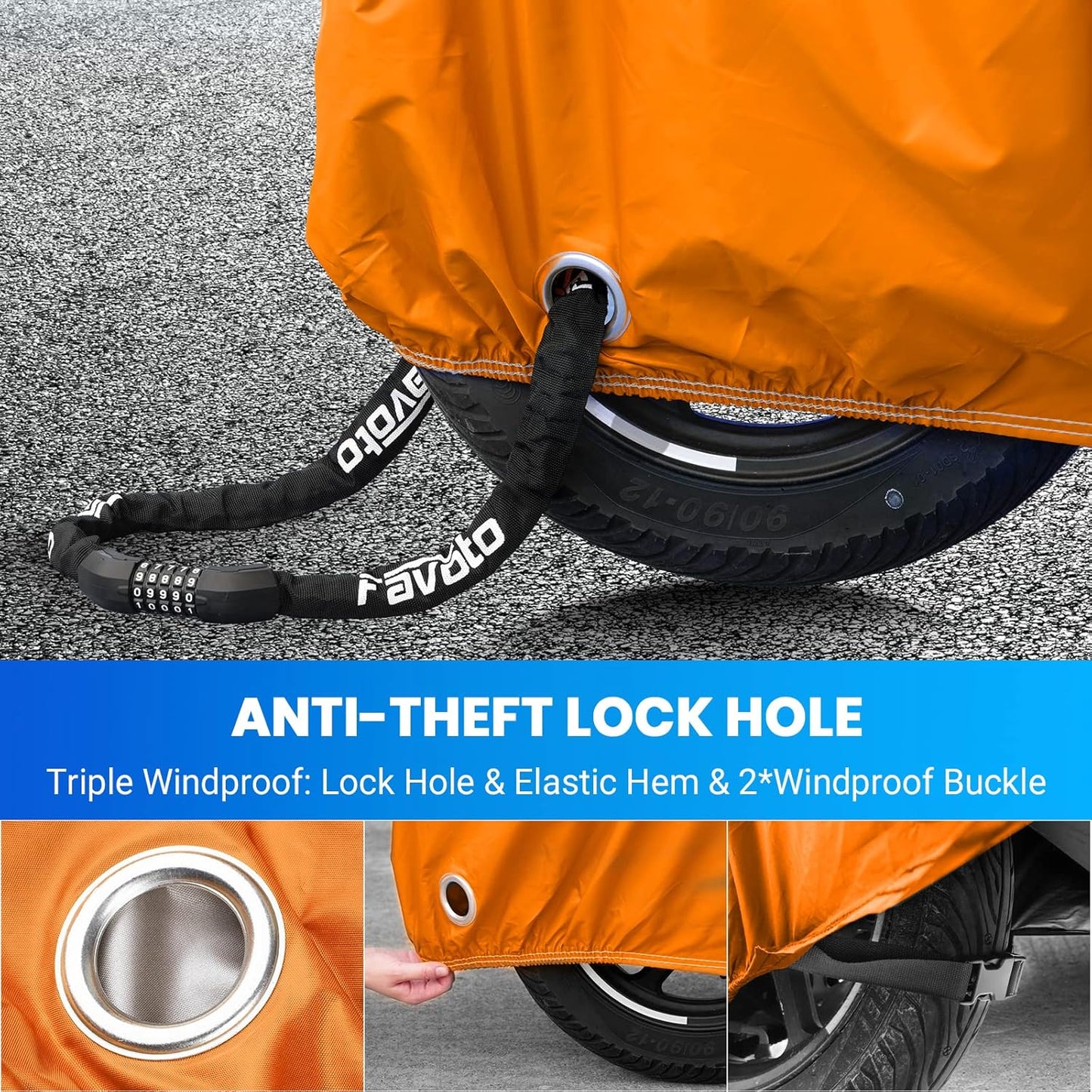 Favoto Motorcycle Cover Waterproof All Season Weather Sun Outdoor Protection Night Reflective with Lock-Holes & Storage Bag Universal Fits up to 86.6" Motorcycles Vehicle Motorbike Cover