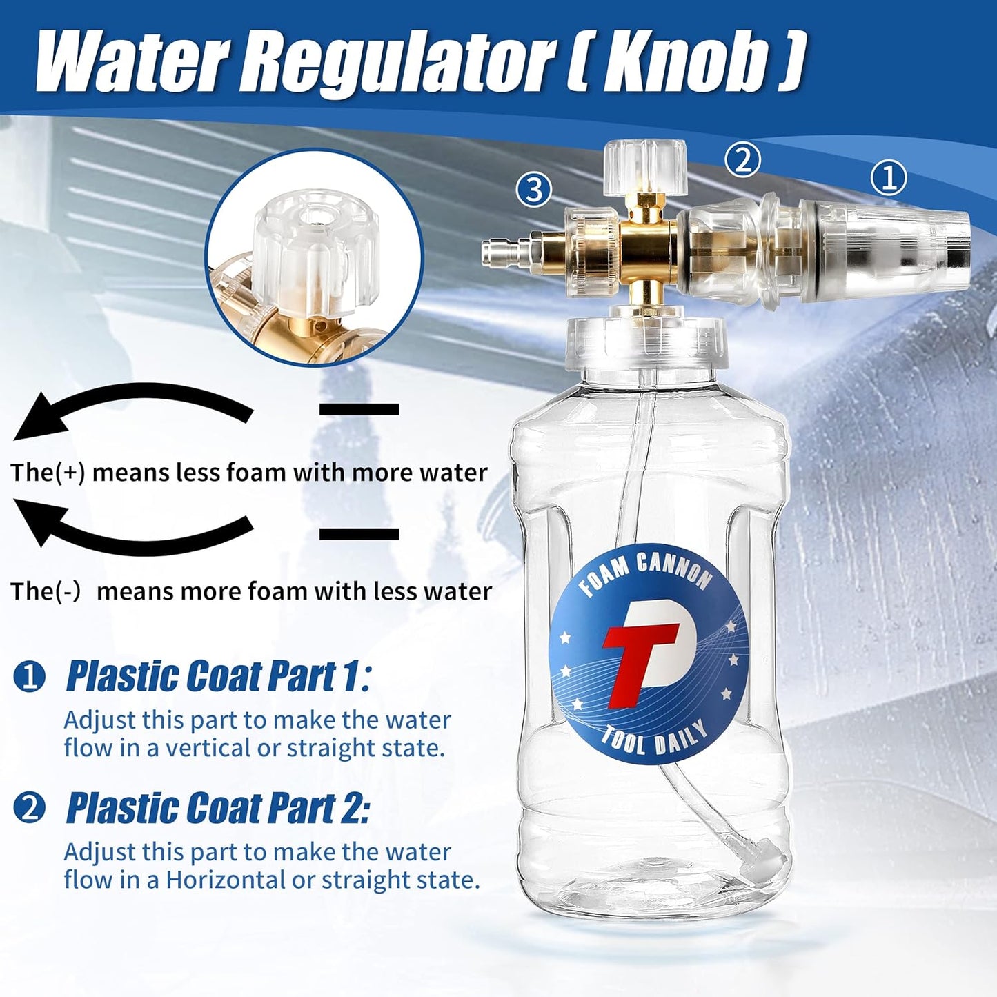 Tool Daily Pressure Washer Foam Cannon, Adjustable Snow Foam Lance with M22 and 1/4 Inch Quick Connect, Additional Orifice Nozzle 1.1mm, Car Wash Mitt, 1.5 Liter