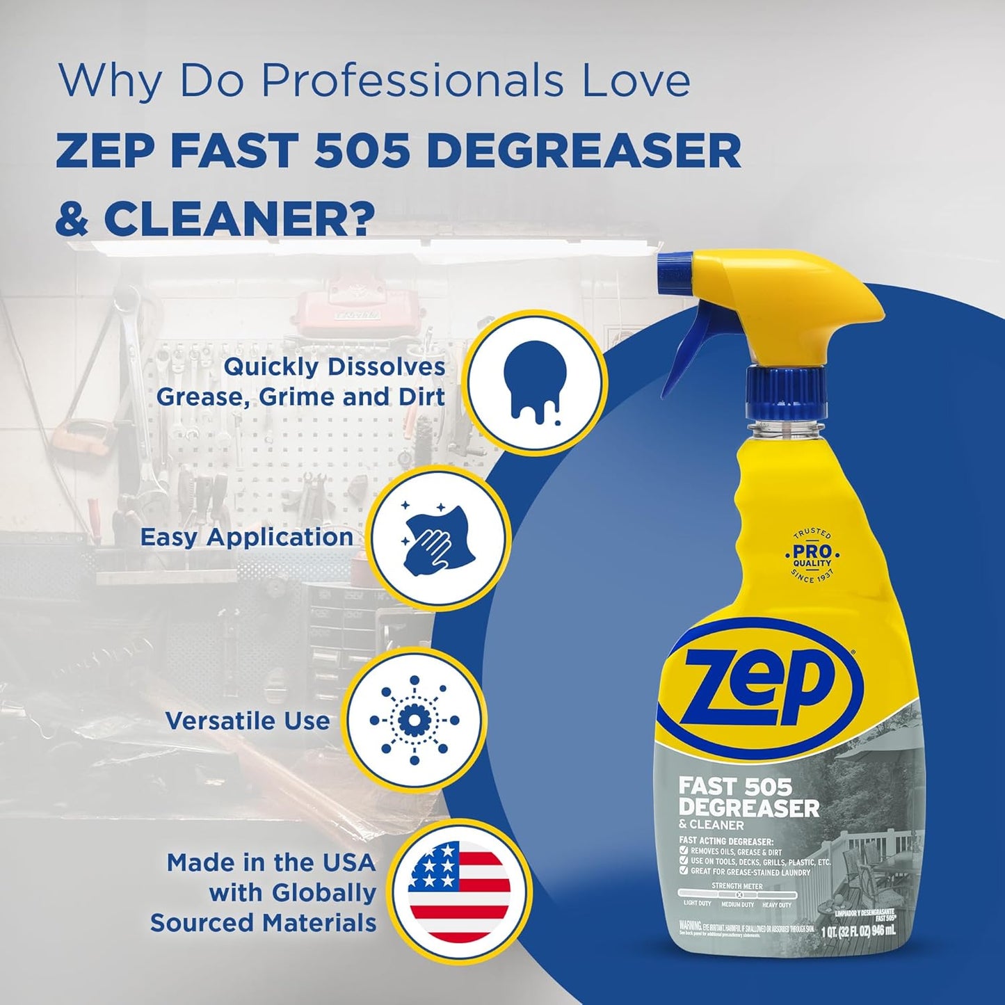 Zep Fast 505 Cleaner and Degreaser - 32 oz (Case of 4) - ZU50532 - Great for Grills, Plastics, Metal, and More