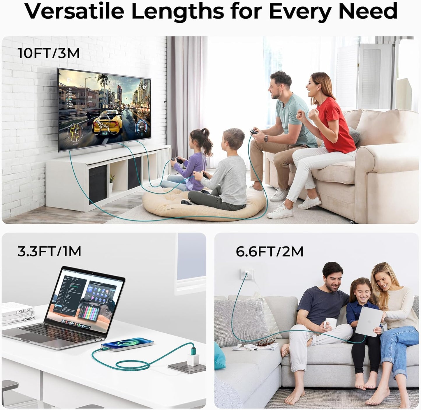 Car Carplay Cable for iPhone 16 15 Pro Max 3Pack 3.3/6.6/10FT,USB A to USB C Car Charger Cord for iPad Pro 10 Air 4 5 Mini 7 6,Apple Airpods,Samsung Galaxy S24 S23 S22,Z Flip Fold,A54 A53 A52 A51