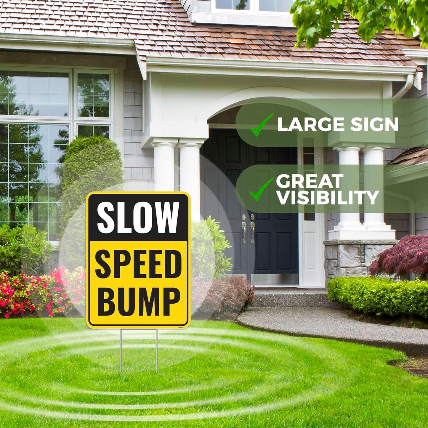 2PC Speed Bump Sign with Stakes, 17 Inches by 13 Inches - Corrugated Plastic - Caution Bump Ahead Signs