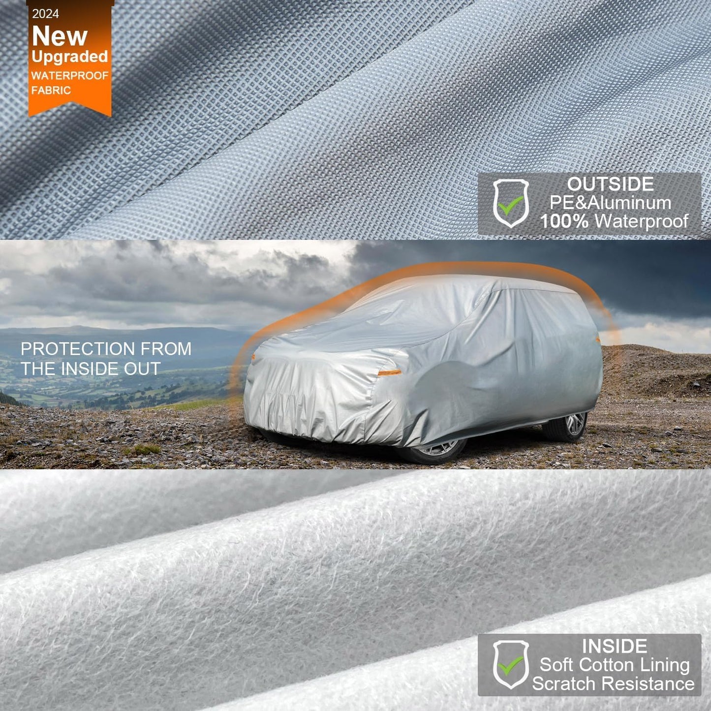 Kayme 6 Layers Minivan Car Cover Waterproof All Weather for Automobiles, Outdoor Full Cover with Zipper, Universal Fit for Pacifica, Grand Caravan, Honda Odyssey, Sienna, Station Wagon(191-206 inch)