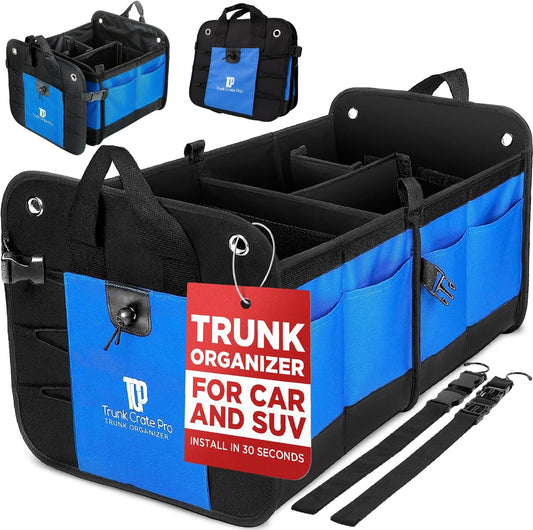 TRUNKCRATEPRO Car Trunk Organizers | Trunk Organizer, Car Storage Organizer - Premium Compartments Collapsible Portable car trunk organizers and storage for SUV (Large Capacity)