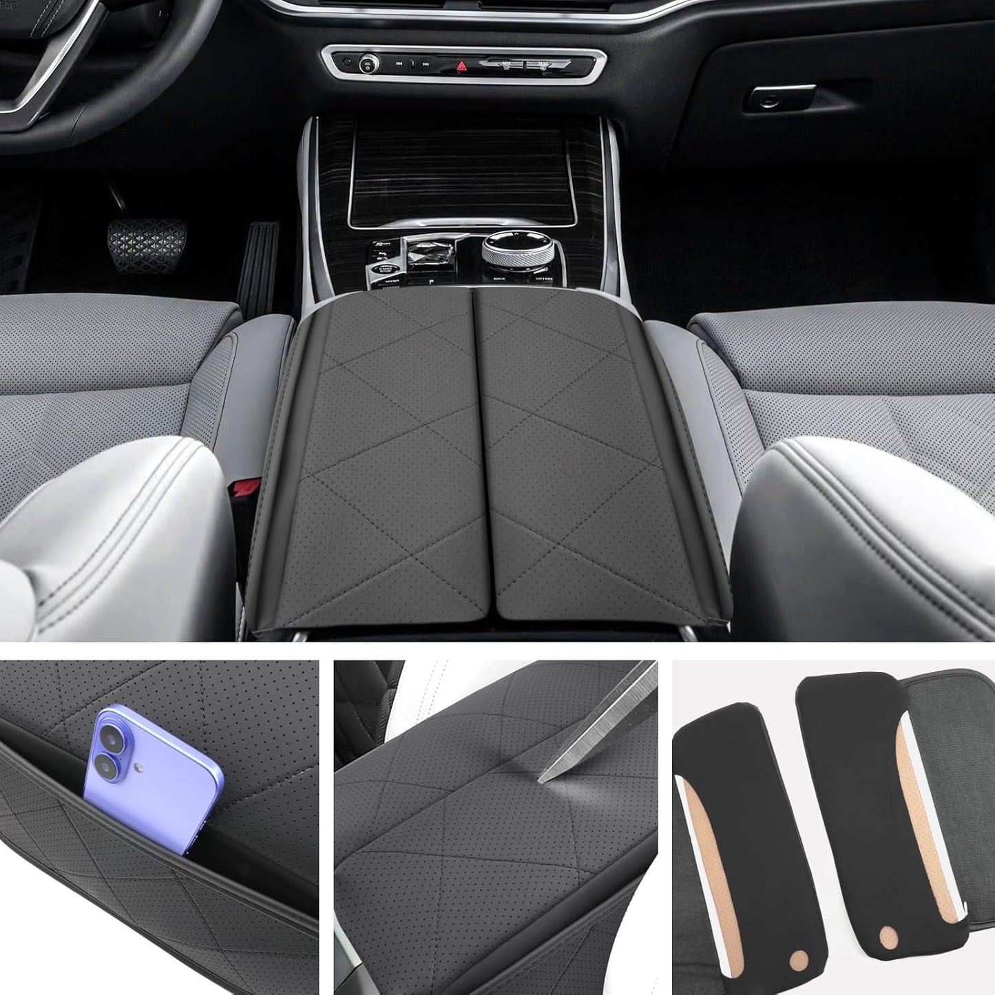 SXCY for 2024 2025 2026 BMW X5/X6/X7 Armrest Cover [Thicken Pad] 2019-2024 2025 2026 X5 Center Console Cover for 2024 2025 2026 BMW X5 Console Cover 2024 2025 2026 X5 Accessory (Add-pad with Pockets)