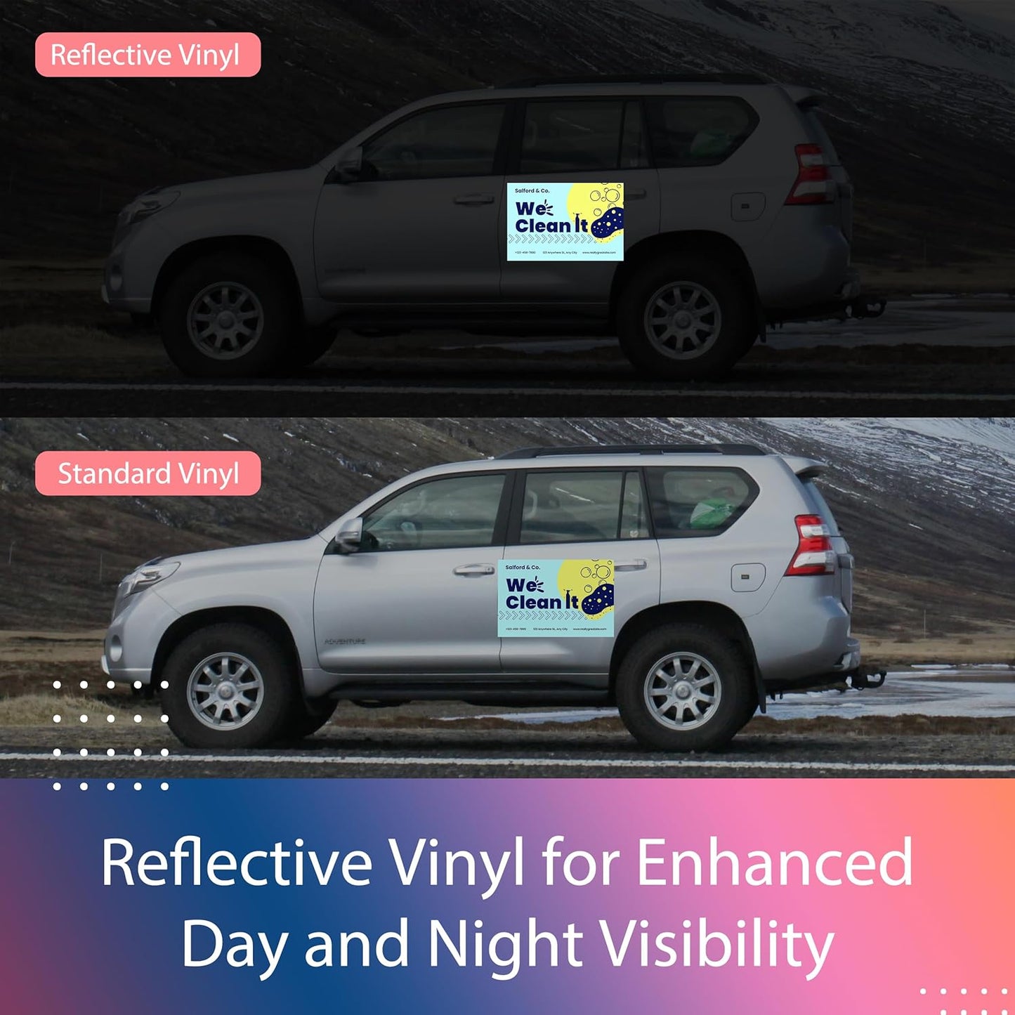 Custom Car Magnet for Business 2-Pack Vivid Printing Reflective Fade-Resistant Material Car Advertising Sign Personalized Magnetic Sheets for Vehicles Multi Size 12x24in