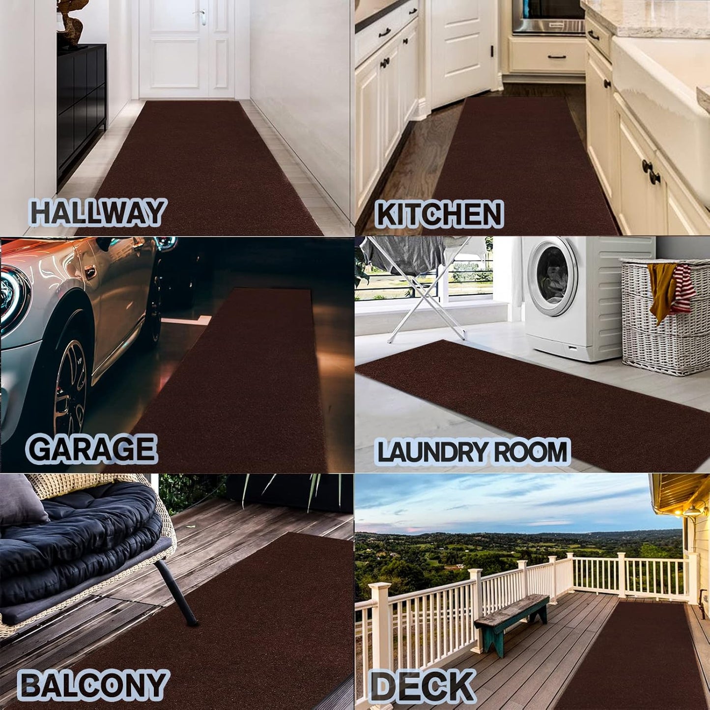 Custom Size Backed Non-Slip Area Rugs Runner, Easy Clean, Waterproof Runner Rugs for Hallway Entryway, Kitchen, Laundry, 3FT x 39FT, Brown