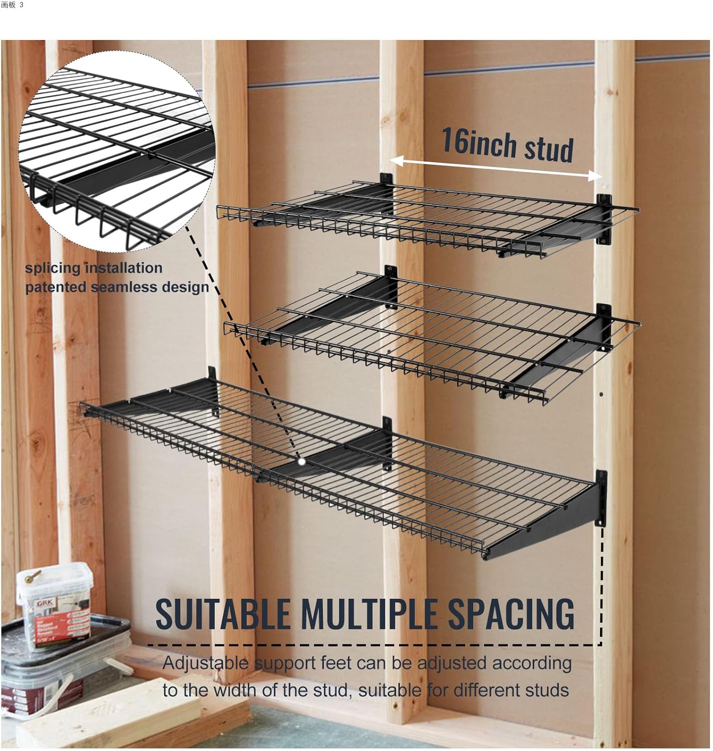 2 Pack Garage Wall Mounted Shelf, 19.7" x 11.4" Heavy Duty Wall Storage Shelves for Garage, Workshop, Laundry Room and Kitchen, Max Load 50 lbs (Black,2 Pack)