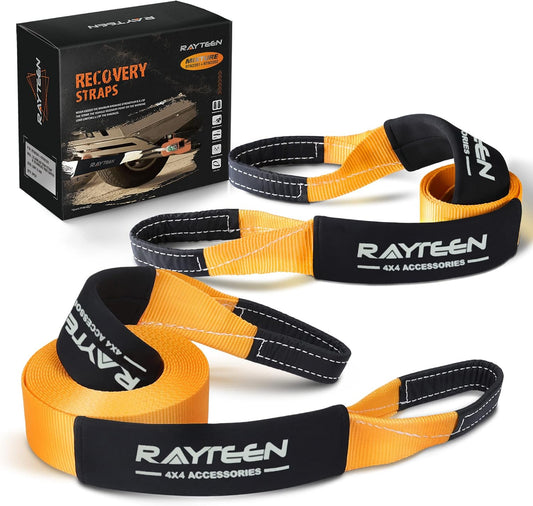 Genuine 33,000lb Xtreme Heavy Duty Recovery Tow Strap(20ft x 4in) + 20,000lb Tree Saver Strap(8.2ft x 3in) | Include Reflective Sleeve & Reinforced Loop | Suits for 4x4 Offroad UTV ATV Trucks