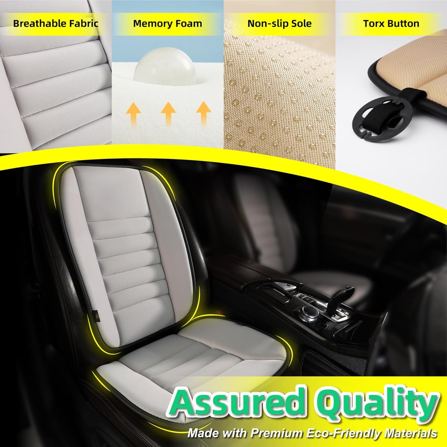 kingphenix Car Seat Cushion with Back Support Pillow: Enhanced Comfort Memory Foam Design for Pain Relief, Ideal for Drivers and Office Use - Ergonomic Lumbar Comfort for Long Sitting - Gray