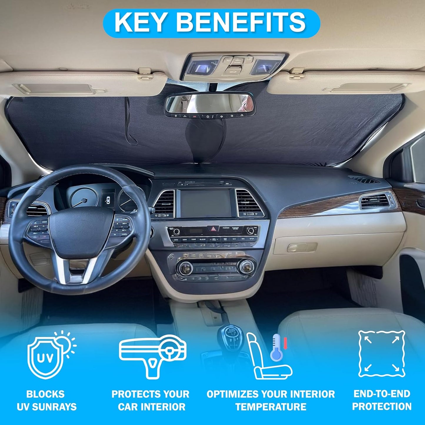 Car Windshield Sun Shade Foldable | Front Windshield Shade for Sun, Heat and UV Rays | Sunshade for Car Front Window and Interior Sun Protection | Medium (28 x 31 inches)