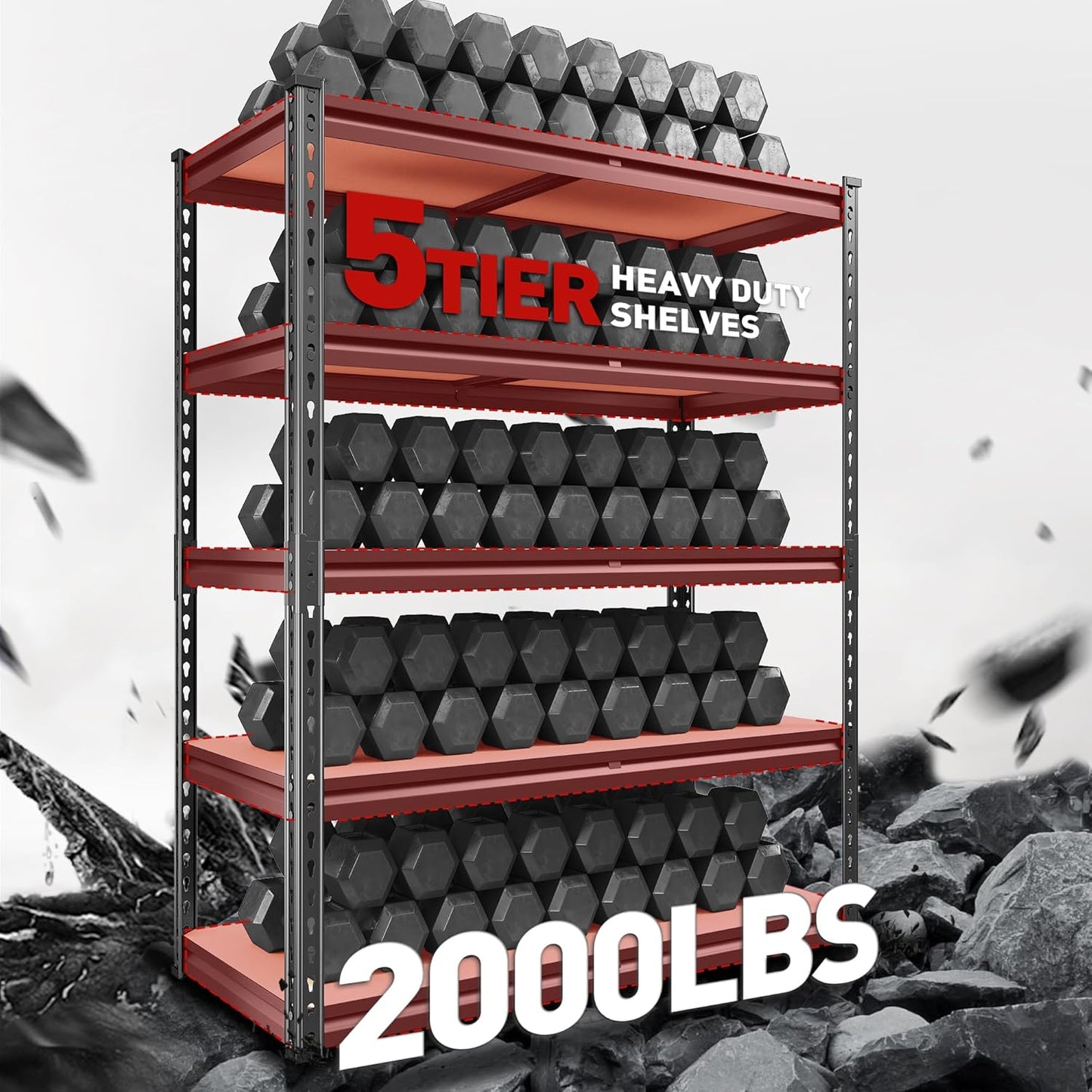 REIBII 2000LBS Garage Shelving Heavy Duty Storage Shelves 72" H Metal Shelving for Garage Shelves Adjustable Metal Shelf for Basement Pantry 35.5" W x 72" H x 15.8" D