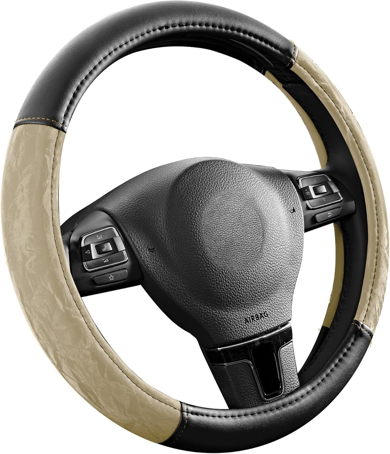 PIC AUTO Steering Wheel Cover, Silk Grain Leather Car Steering Wheel Protector, Comfortable Grip, Universal 14.5-15.5 Inch Anti-Slip Steering Wheels Accessories for Men & Women (Beige)