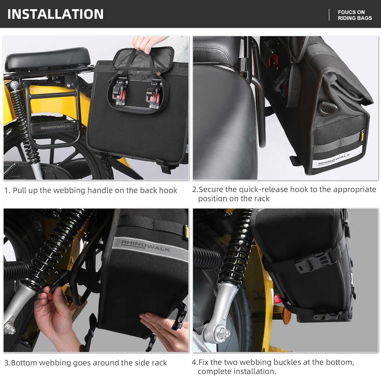 Rhinowalk 13L Waterproof Motorcycle Saddlebags, 26L Total Capacity, Quick Release, Black, 1 Pack